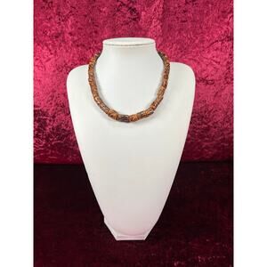 Vintage Costume Jewelry - Beaded Necklace - Carved Wood Tiki Beads - 19.5"